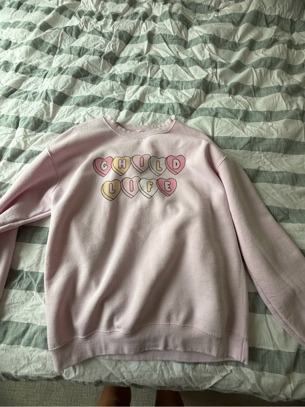 Gildan Light Pink 'CHILD LIFE' Heart Graphic Crewneck Sweatshirt